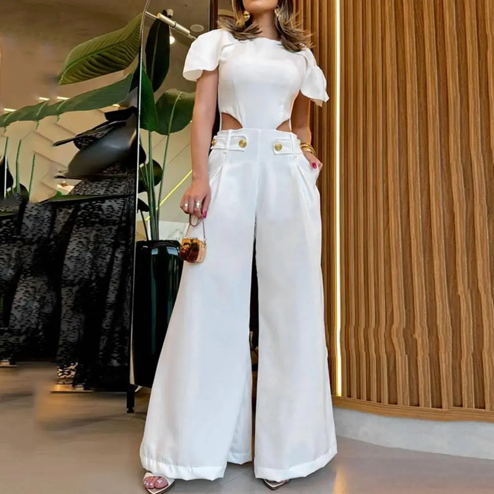 Women Jumpsuit Elegant Women's Summer Jumpsuit with Wide Leg Pockets for Formal Events Parties Stylish Hollow High for Prom