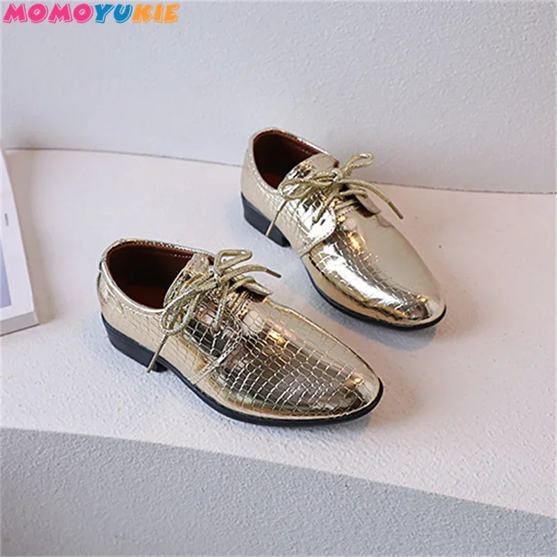 2023 Spring Autumn New Style Boys Leather Shoes Pointed-toe Solid Color Non-slip Kids Performance Shoes for Party Wedding Shoes