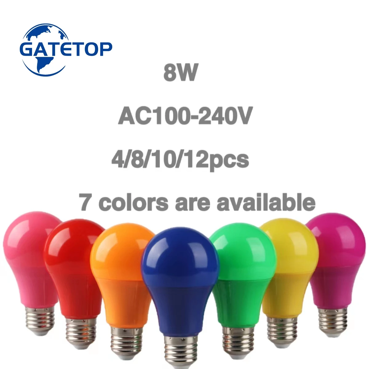 

5-20PCS Led Colorful Lamp AC100-240V Voltage E27 B22 Base Power 8W Seven colors are available for festival celebration, KTV bar