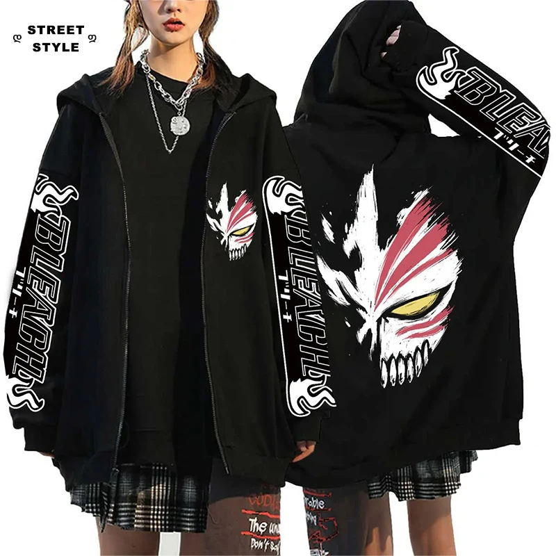 

New Anime Bleach Kurosaki Ichigo Hoodie Boy/Girls Sweatshirts Fashion Streetwears Oversized Men Women Pullovers Zipper Clothes