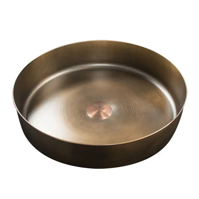 อ่างล้างหน้าทรงกลมสไตล์วินเทจ ทำจากสแตนเลส 304 สีบรอนซ์ สำหรับห้องน้ำในโรงแรมหรือห้องน้ำสาธารณะ 5