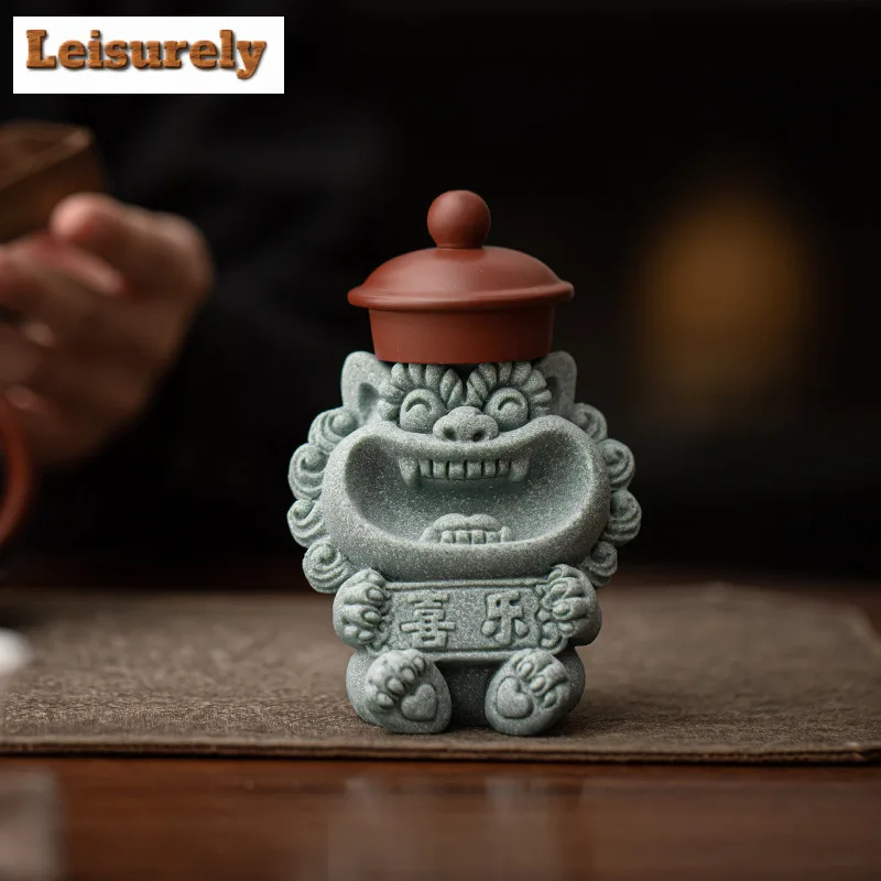 Green Sandstone Wind Lion Lord Incense Holder Tea Pet Aesthetic Fish Tank Landscaping Tea Figurine Play Toys Tea Statue Ornament