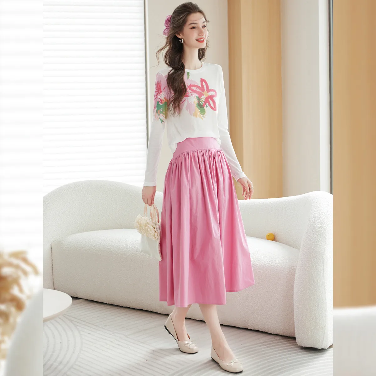 LOUIS YAO T-shirt da donna girocollo in colore a contrasto 2025 Autunno dolce lavorato a maglia a maniche lunghe Tees Chic Street Wear Top per le donne 6