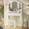 Makeup Vanity with Lights, Vanity Desk with Lighted Mirror and Stool, Vanity Table Set with Drawers, 3 Light Settings 2