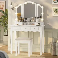 Makeup Vanity with Lights, Vanity Desk with Lighted Mirror and Stool, Vanity Table Set with Drawers, 3 Light Settings 2