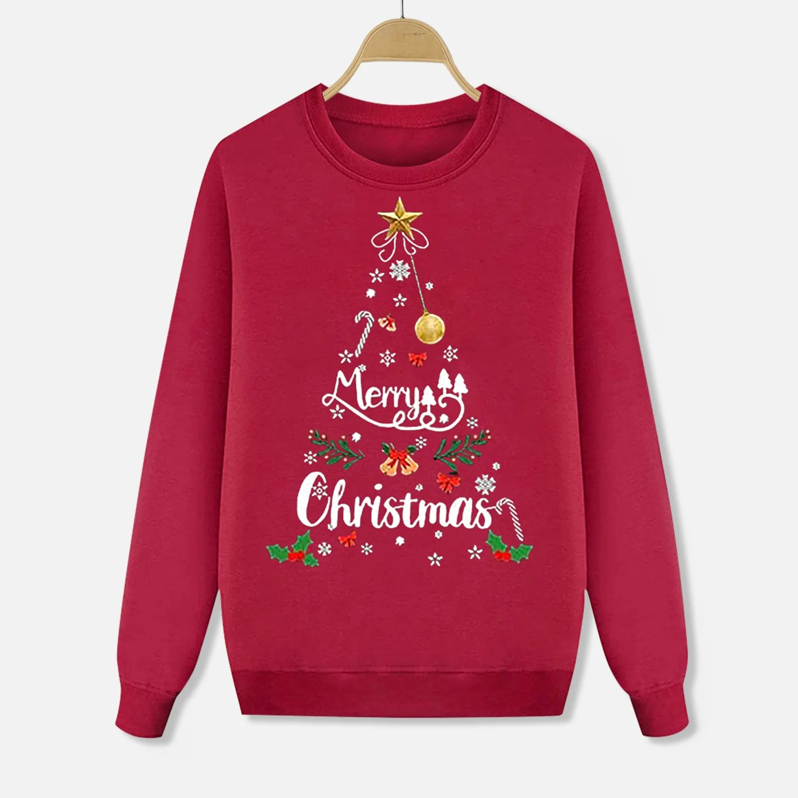 thumbnail image 1 of Sudadera con estampado de letras de árbol de Navidad a juego para toda la familia, manga larga, cuello redondo, informal, atuendo para padres e hijos para las fiestas, 1 of 5