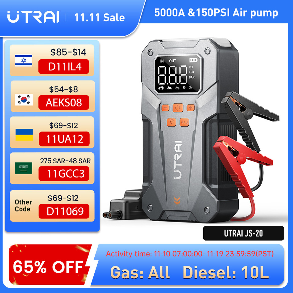 UTRAI 150PSI 5000A Jump Starter with Air Compressor for All Gas and 10.0L Diesel Engines Starting Device Car Starter ﻿