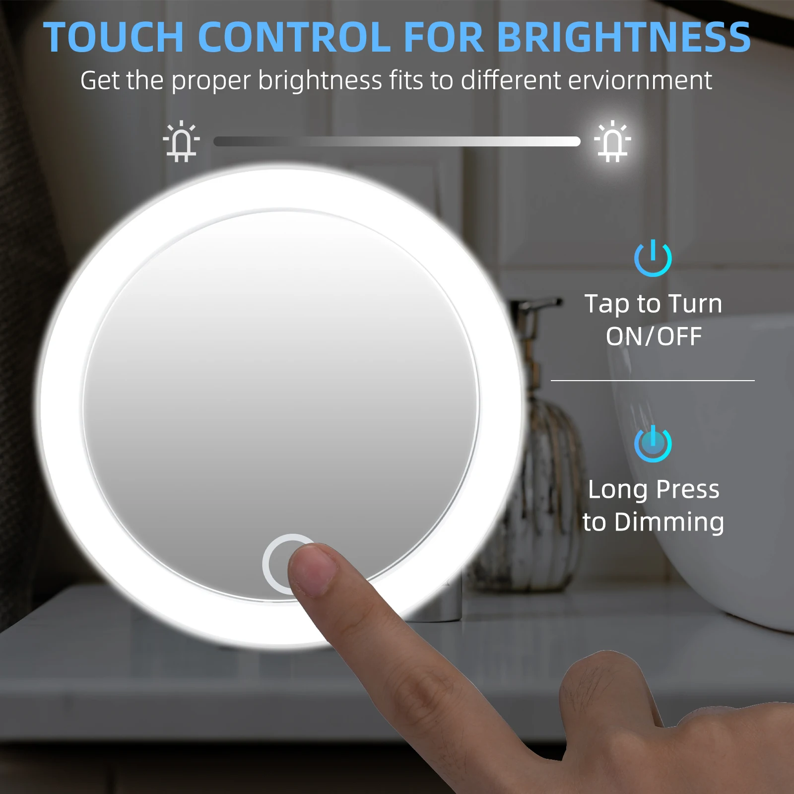 Makeup Mirror Magnifying Mirror 4" Compact Mirror Natural LED Light Rechargeable Lighted Travel 3 Suction Cups