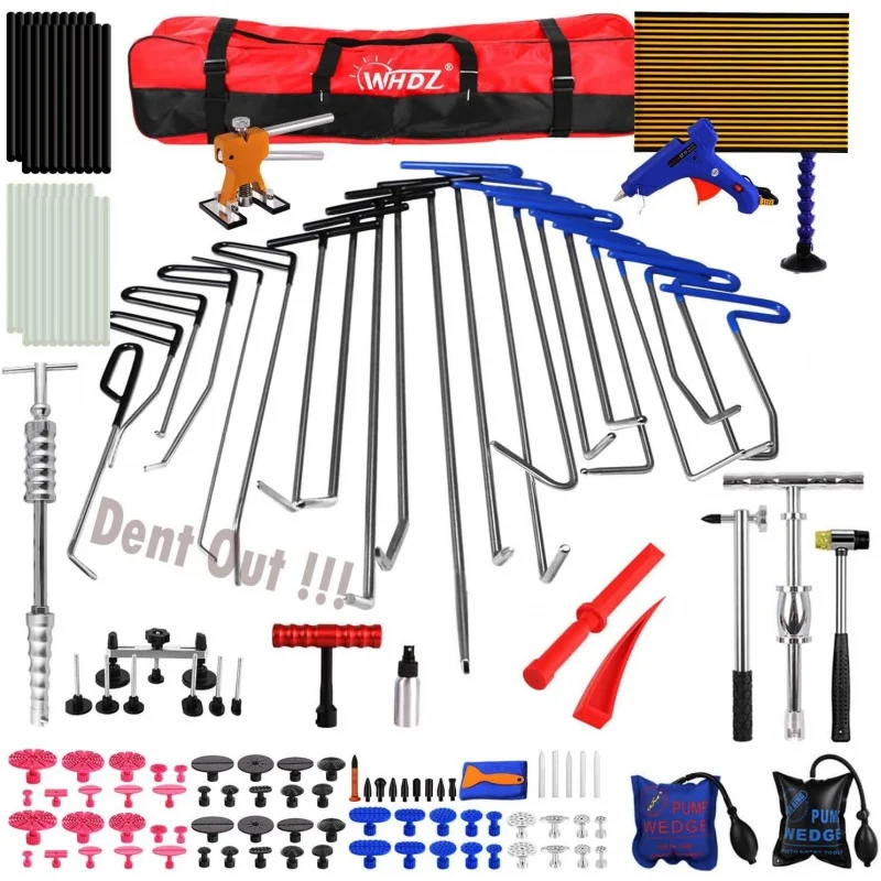 WHDZ Paintless Dent Repair Rods Kit Tools Hammer LED Double Stripe Line Board 21pcs for Car Auto Hail Damage Re