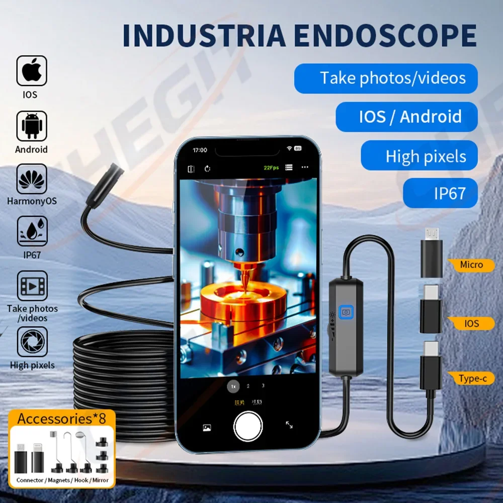 1-5M HD Endoscope Inspection Camera Type-C Mini Inspection Camera IP67 Car Sewer Pipeline Borescope for Android IOS iphone 2