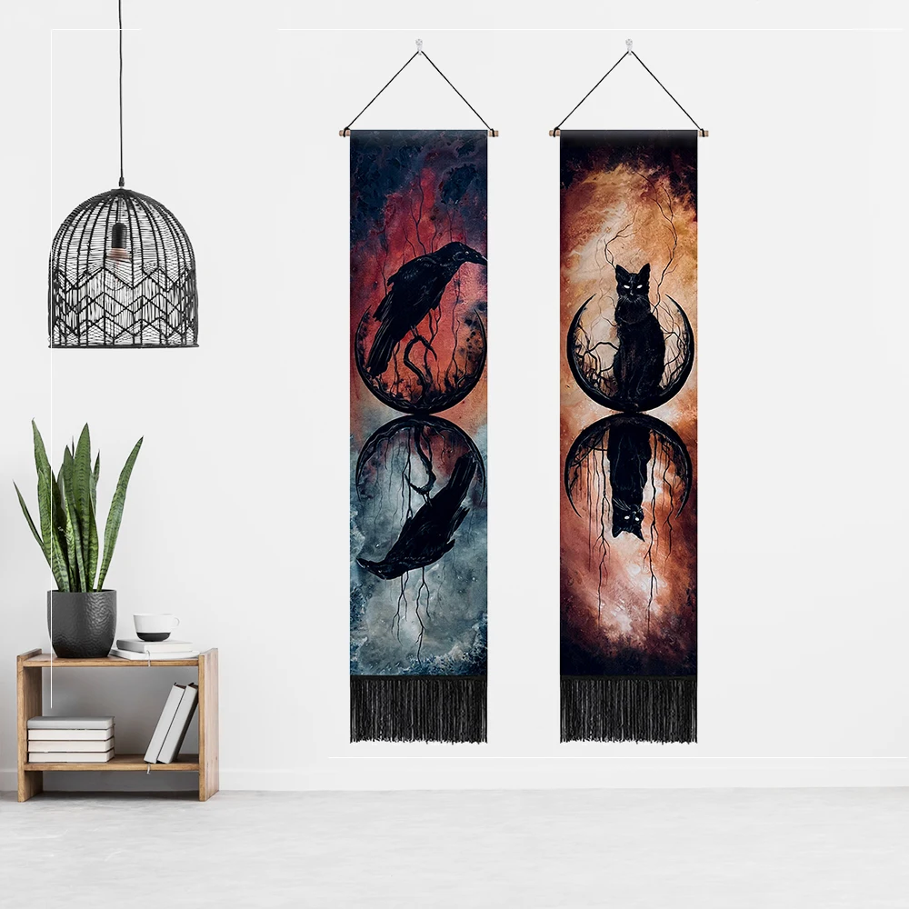 Soul Meditation Tapestry wall Hanging Dark Moons Long Vertical - Main Image