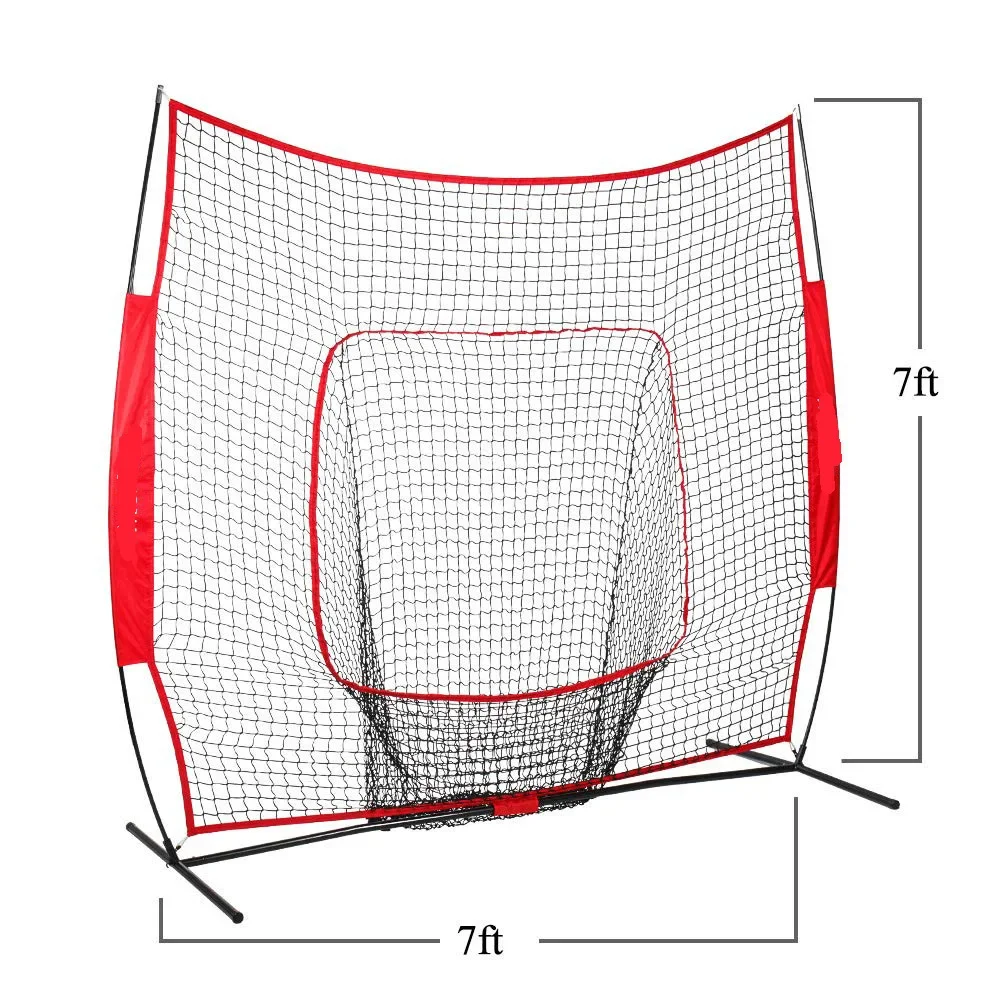 7&times;7Ft Baseball Softball Practice Net with Tee Kit Portable Batting Hitting and Pitching Net Durable Rebound Training Barrier
