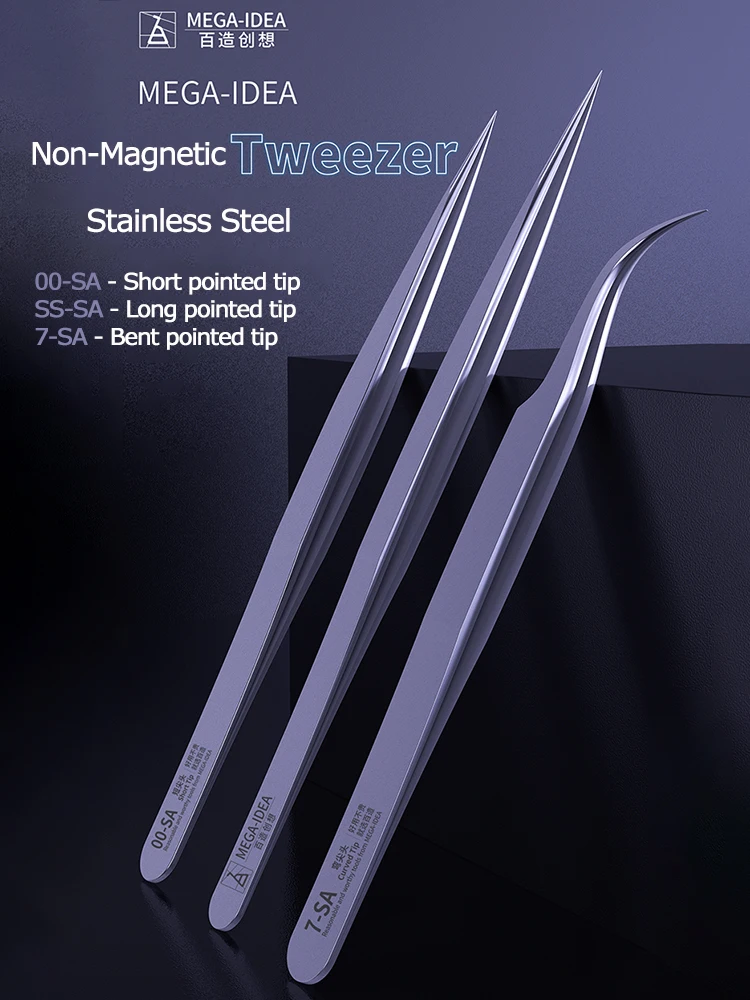 MEGA-IDEA Non-Magnetic Tweezers Stainless Steel High Hardness Forceps For Phone Flying Line IC Repair Tool