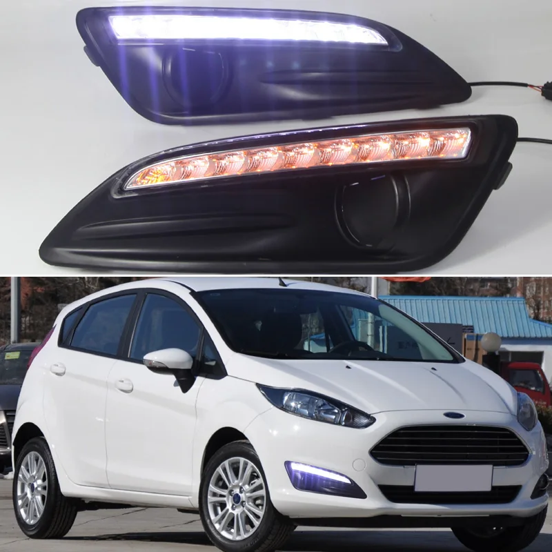 

2PCS LED Daytime Running Light For Ford Fiesta 2013 2014 Yellow Turn Signal Lamp Relay Car 12V LED DRL Day Light