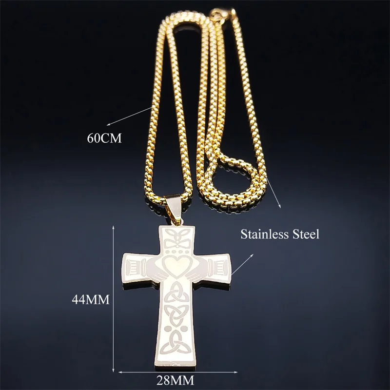 Keltischer Dreifaltigkeitsknoten Claddagh Herz Halskette Edelstahl Keltischer Knoten Kreuz Amulett Halsketten Schmuck Collar Acero Inoxidable – Detail 2