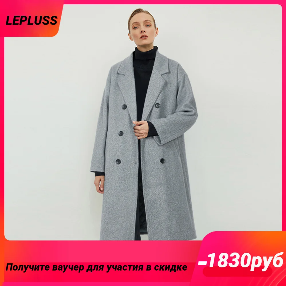 

Lusslep women's elegant long wool coat single-breasted solid color warm loose coat winter wool coat