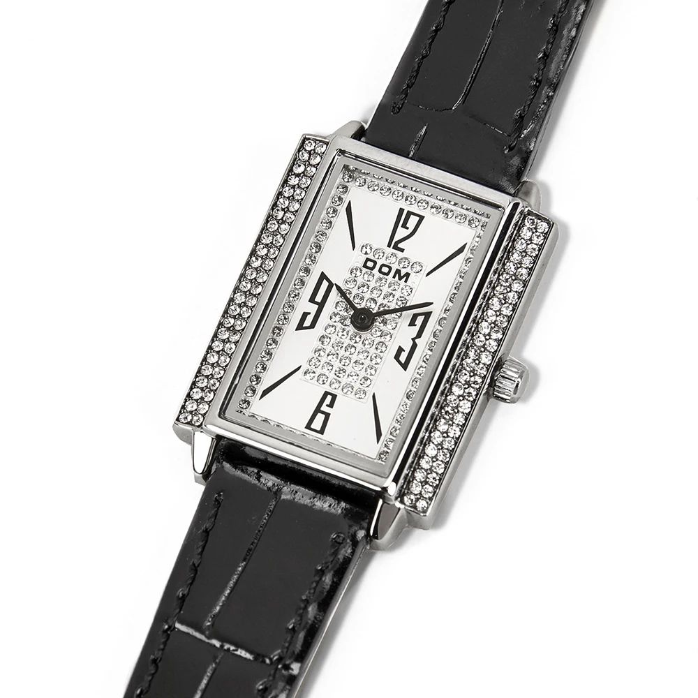 DOM new classic black small square watch woman for watch fashion light luxury casual Leather watch female clock G-1397