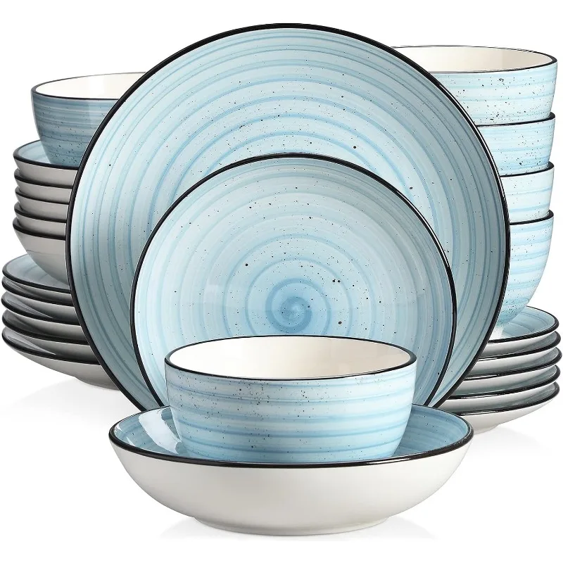 Stoneware Dinnerware Sets 24 Pieces Bonbon Beige Dinner Set, Plates and Bowls Sets with Dinner Plates Pasta Bowls Soup