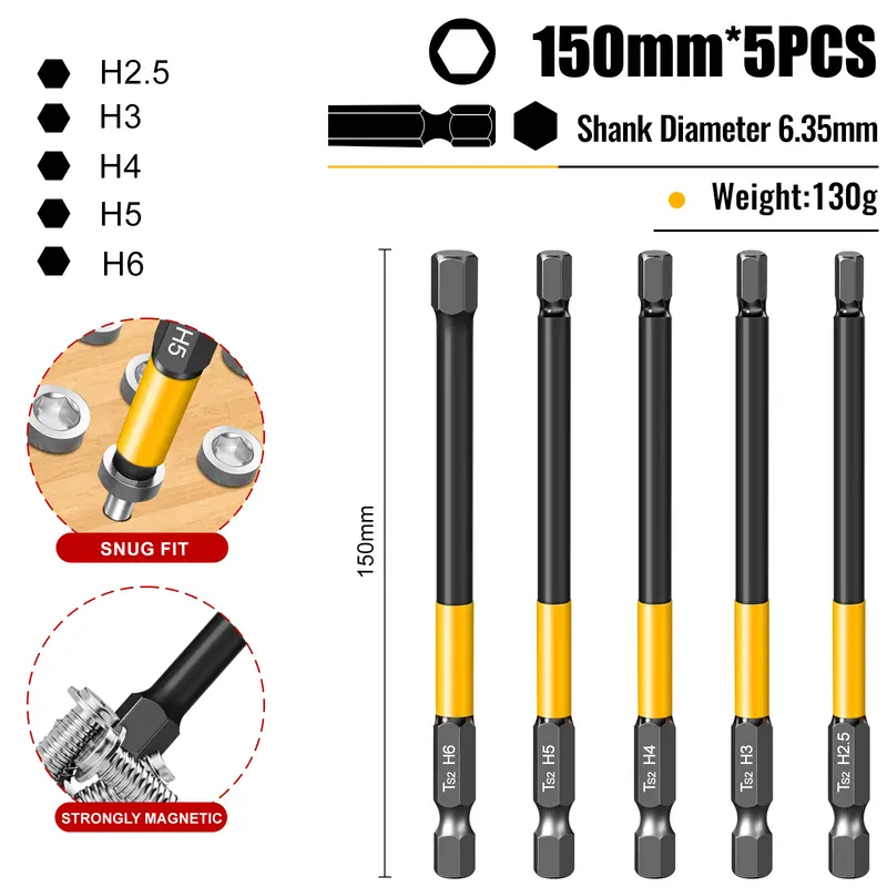 Allen Wrench Drill Bit Hex Driver Bits Set 50/100/150mm H1.5-H10mm with Magnetic Grip and Slip Design for Secure Screw Holding - Image 33