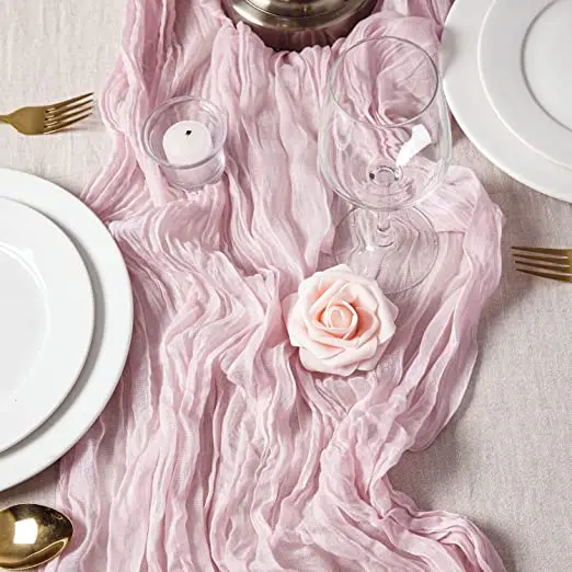 Elegant Sky Blue Gauze Table Runner