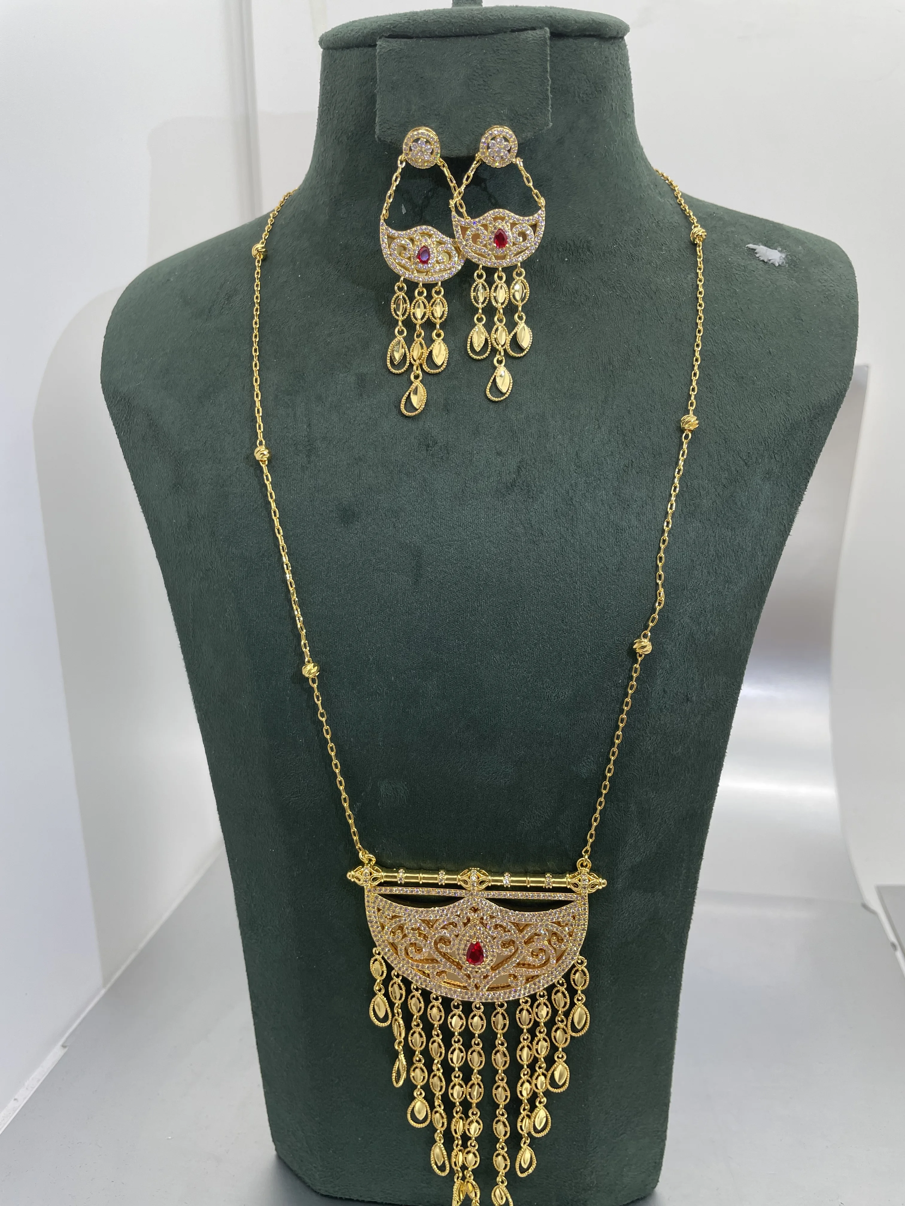 Bridal Jewelry Sets 2 pcs Bridal Zirconia Full Jewelry Sets For Women Party Luxury Dubai Nigeria CZ Crystal Wedding Necklace