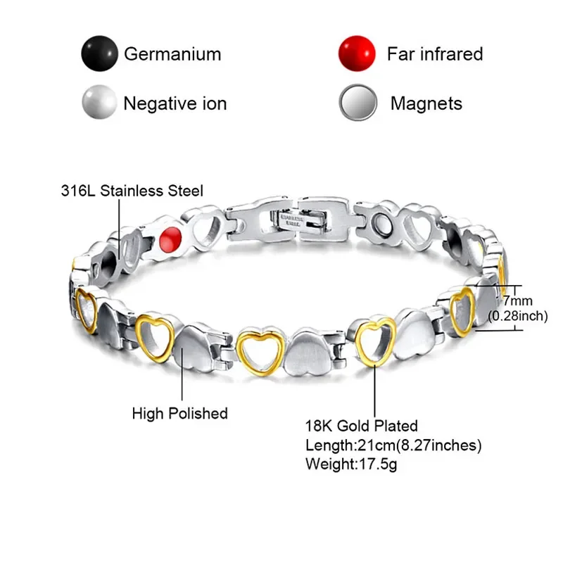 Magnetic Slimming Bracelet Heart Shape Health Magnetic Bracelet For Women Anti-radiation Care Stainless Steel Bracelets & Bangles With Health Germanium