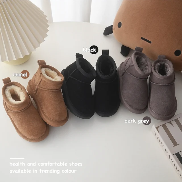 Preciosas Botas de nieve de invierno para niños y niñas de gamuza de vaca gruesa de felpa