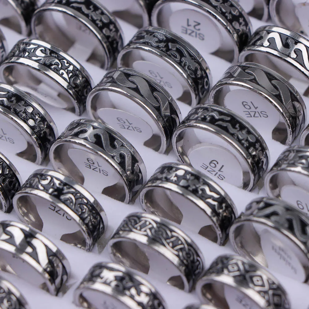 Stainless steel rings for men women 10Pcs/Lot fashion drip oil rotate freely spinning anti stress jewelry gifts