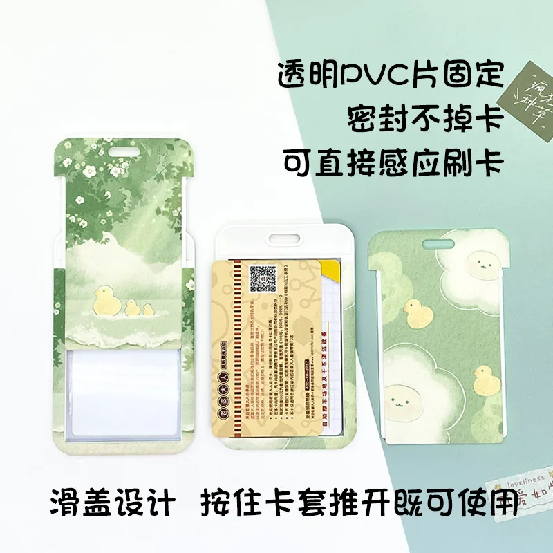1 PCS Fresh Green Flowers Cartoon Card Holder Campus Student Card Bus Access ABS Plastic Protection Cover