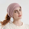 New Women Ponytail Hat Warm Slouchy Loose Knitted Hat with Hole Solid Color Beanie Home Outdoor Convenient Ear Protection Bonnet 4