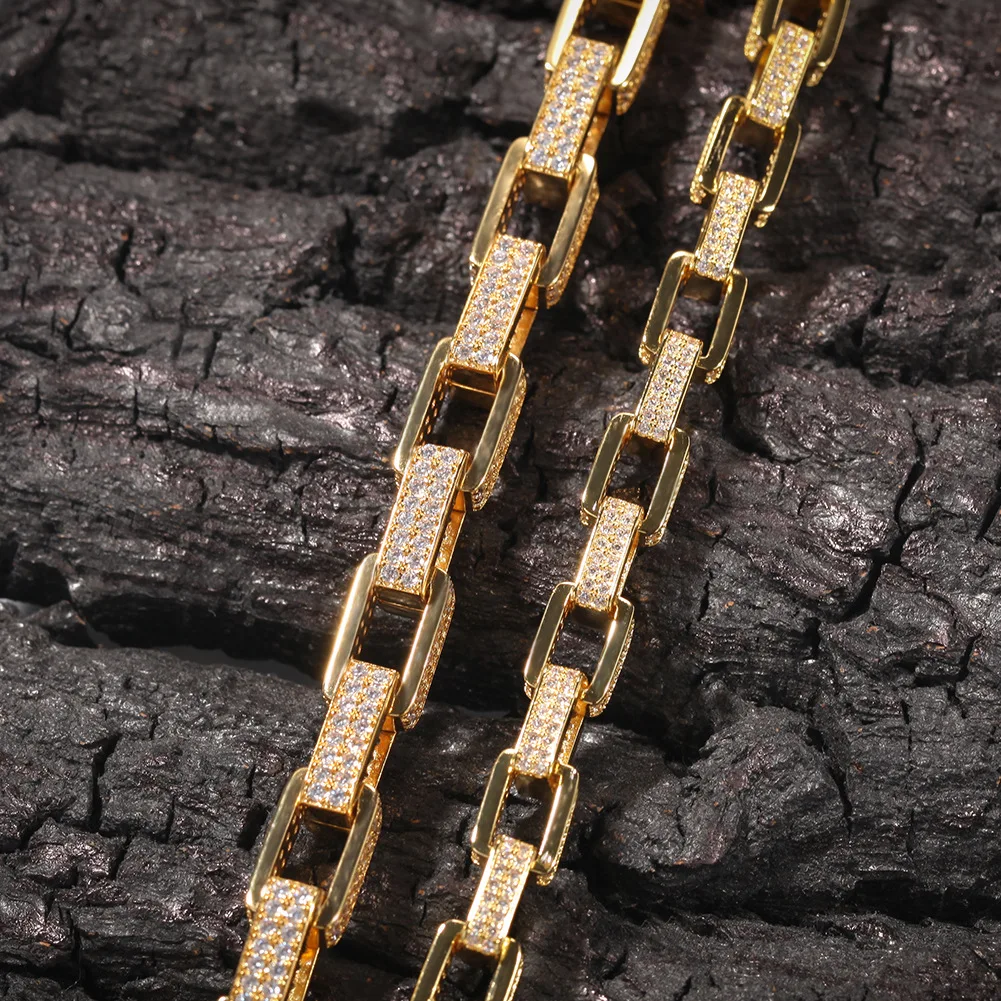 

Square Box Chain Big Zircon Bling Bling Iced Out Brass Chains CZ Necklace Fashion Hip Hop Jewelry BN068
