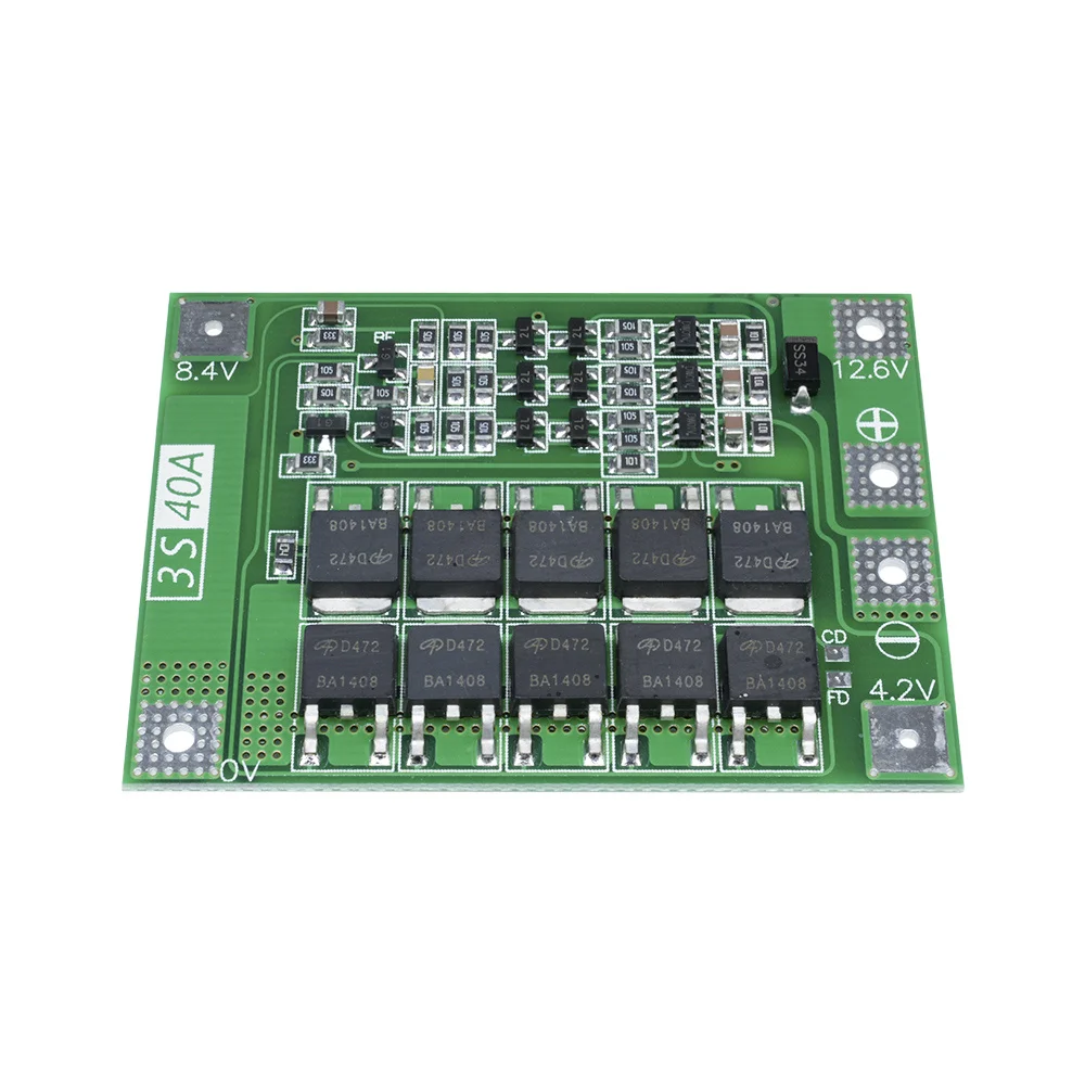 Détail des soudures et composants sur la carte de protection batterie lithium BMS 3S 12V 40A