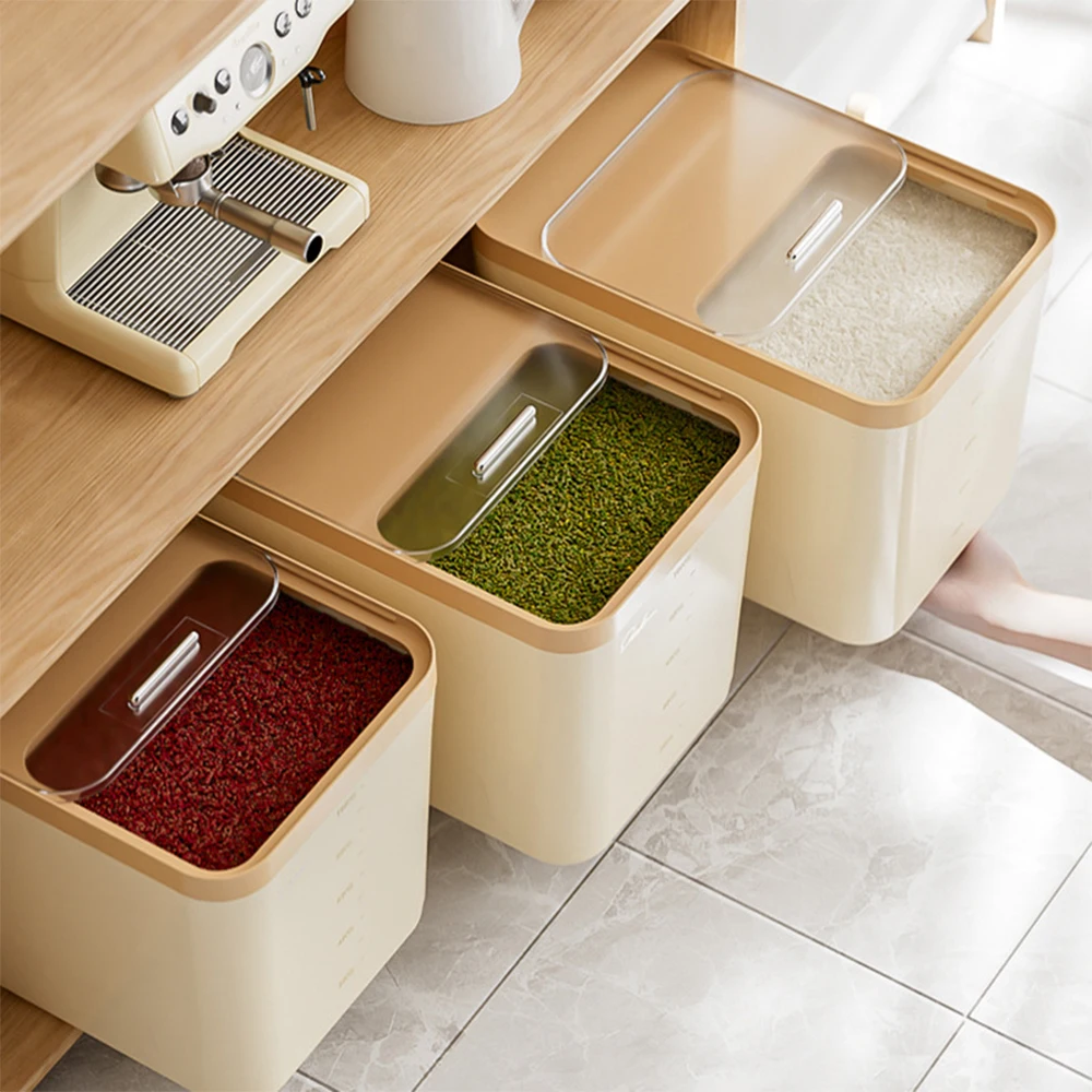 10KG Rice Container Storage Box Pet Food Container Sealed Cereal Dispenser with Buckle Insect Proof Grain Kitchen Organizer kitchen storage box,rice storage box,food storage pots,food storage container,food storage box,storage box