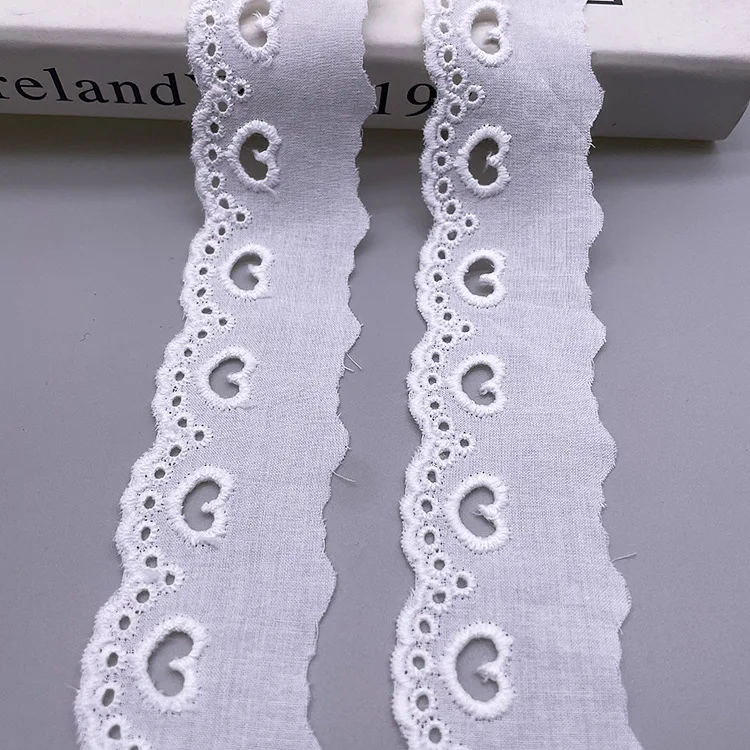 Description Picture 3 of item1Meter Hollow Love Heart Floral Embroidery White Cotton Lace Ribbon DIY Apparel Sewing & Fabric