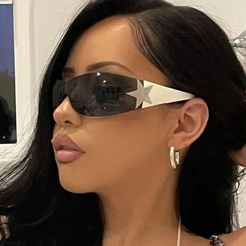 Frameless Pentagram Sunglasses Uv400 2023 New Y2k One Piece Rimless Sun Glasses Wrap Around Shades_voghion.com