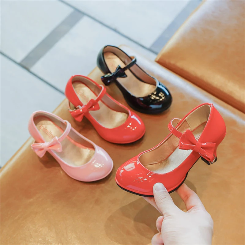 Girl's High Heel Leather Shoes for Spring Autumn School Performance Kids Fashion Causal Princess Dress