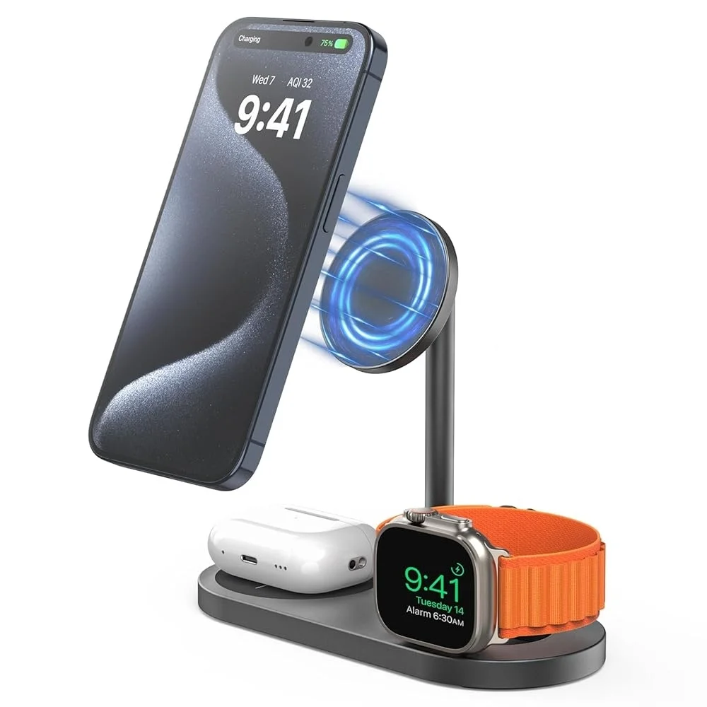Kuxiu 3 In 1 Magnetic Wireless Chargers Stand For Iphone 13