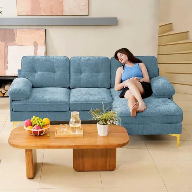 Convertible Sectional Sofa Couch, L-Shape Sofa Couch with Chaise Convertible,ChenilleFabric Upholstered for Office 3
