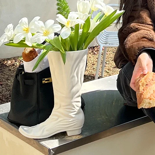 

White Boots Ceramic Creativity Fashionable Vase Ornaments Home Decoration Niche Design