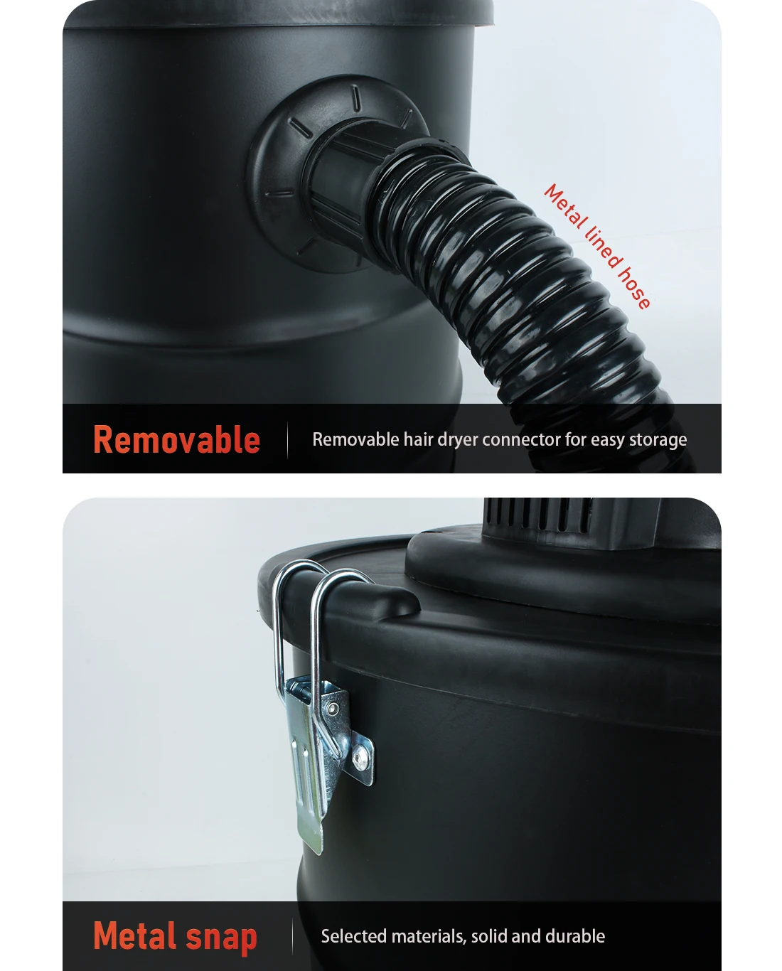 20L Ash Vacuum Cleaner High Temp Resistant Ash Bucket for Fireplace, Stove & Pel