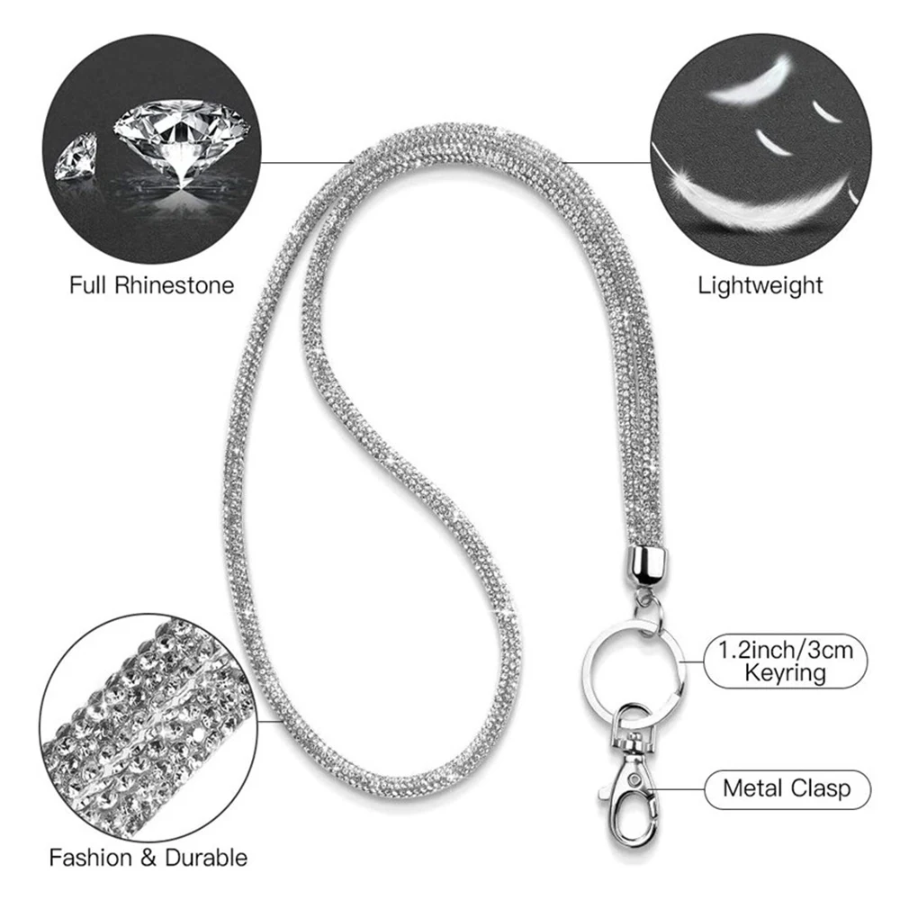 

Rhinestone Badge Holder,Glitter Crystal Chain Phone Lanyard Strap Mobile Phone Hanging Rope Neck Straps Anti-lost Lanyards