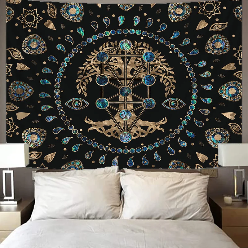 Tapestry Decor Mysterious Tree of Life Mushroom Forest Tapestry Wall Hanging Fairy Tale Bohemian Psychedelic Home Dormitory Dream Decor
