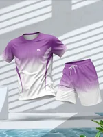 Ensemble T-shirt et short à col rond pour hommes, mode d'été, couleur personnalisée imprimée, confortable et respirant, vêtements de sport décontractés en plein air 5