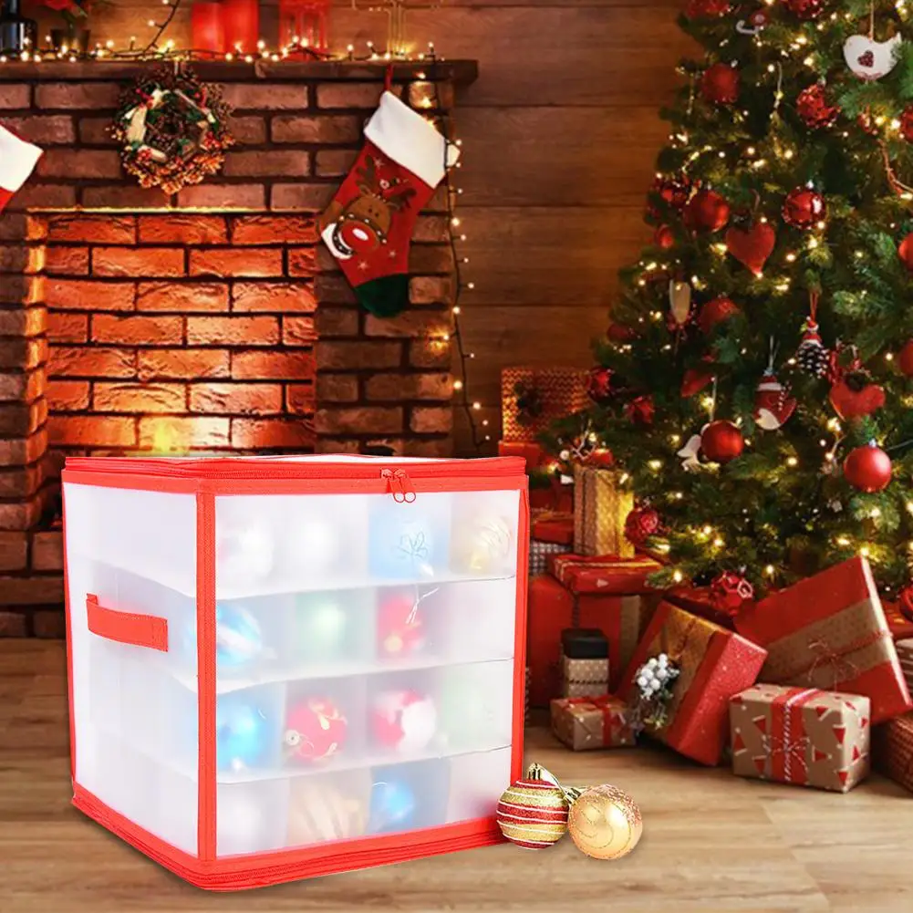 

Storage Bin Dustproof 64 Grid Christmas Ball Storage Box with Handle Zipper Closure Capacity Organizer for Cardboard Bin Home