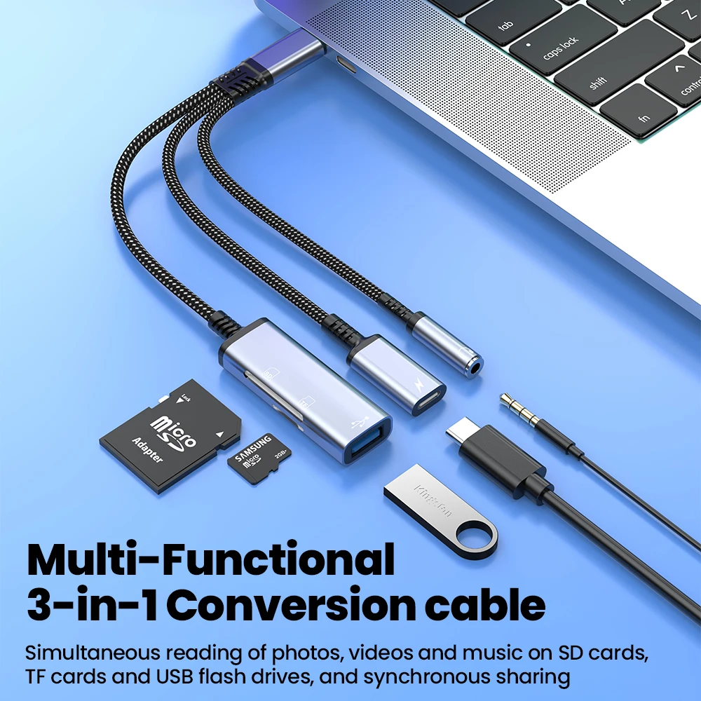 5-in-1 타입C 어댑터 고속 충전 USB C to 3.5MM/타입C/USB/SD/TF 카드 리더 아이폰 15 16 17 삼성 고속 전송