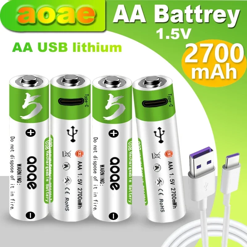 

High capacity Battery aa aoae 1.5V, 2700mAh AA rechargeable battery USB AA mouse small fan lithium battery electric toy battery