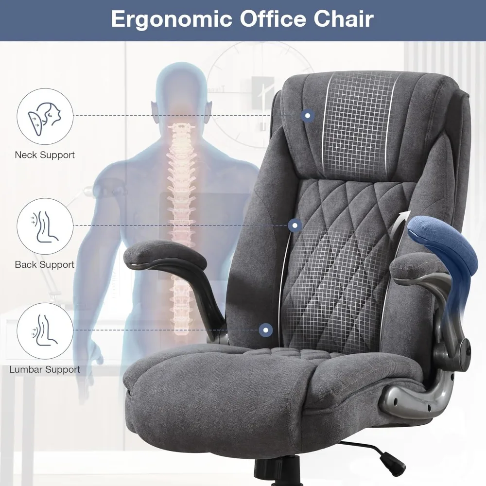 Big and Tall Office Chair 400lbs High Back Executive Computer Desk Chair with Flip Up Armrest, Breathable Fabric Adjustable Heig 3
