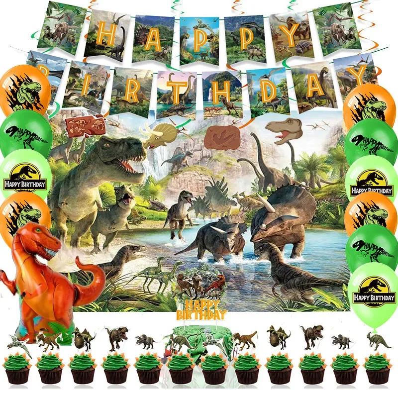 Jurassic Dinosaur Birthday Party Decoration Jungle Animal  Jurassic Dinosaur Balloon Tableware Banner Party Supplise Kids Toys