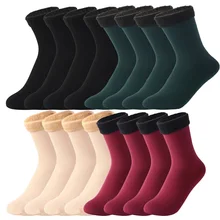 

6/8/10Pairs/Lot Unisex Winter Warm Thicken Thermal Socks Women Wool Cashmere Snow Black Skin Seamless Sock Velvet Women Socks