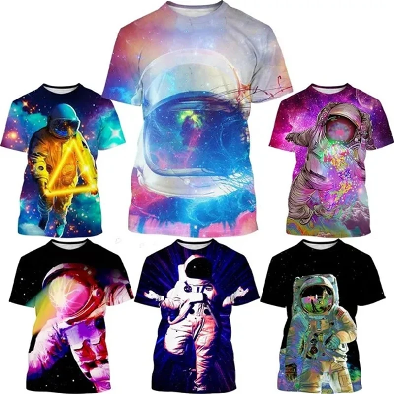 

Astronaut 3D Printing T-shirts Novel And Colorful Space Astronaut Male Fashion Fun Summer Short-sleeved Tops Tees Kids Tshirts